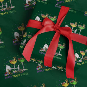 Funny Mardi Gras Drinking Wrapping Paper Roll Drink Drank Drunk Glass Of Wine Alligators TS11 Green Print Your Wear
