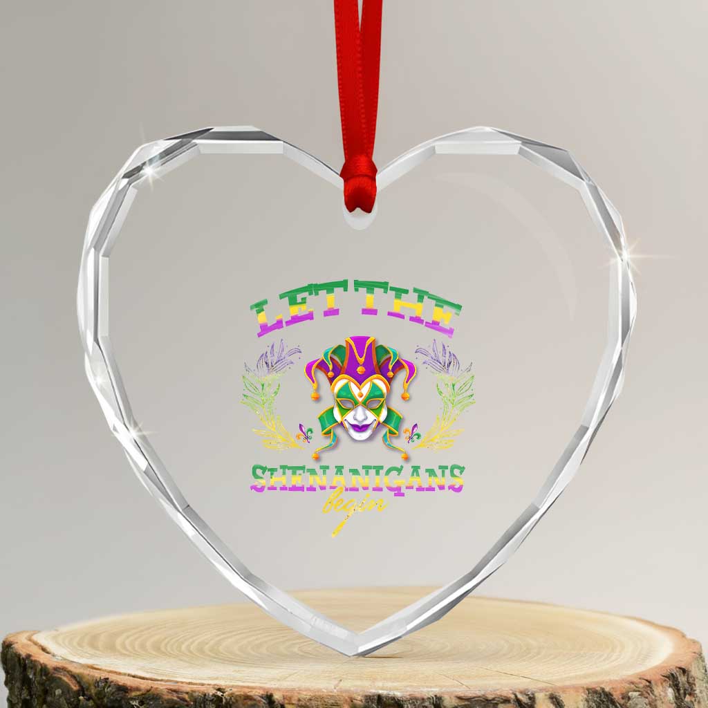 Funny Mardi Gras Heart Crystal Glass Ornament Let The Shenanigans Begin Jester Hat TS11 Transparent Glass 3'' Heart Print Your Wear