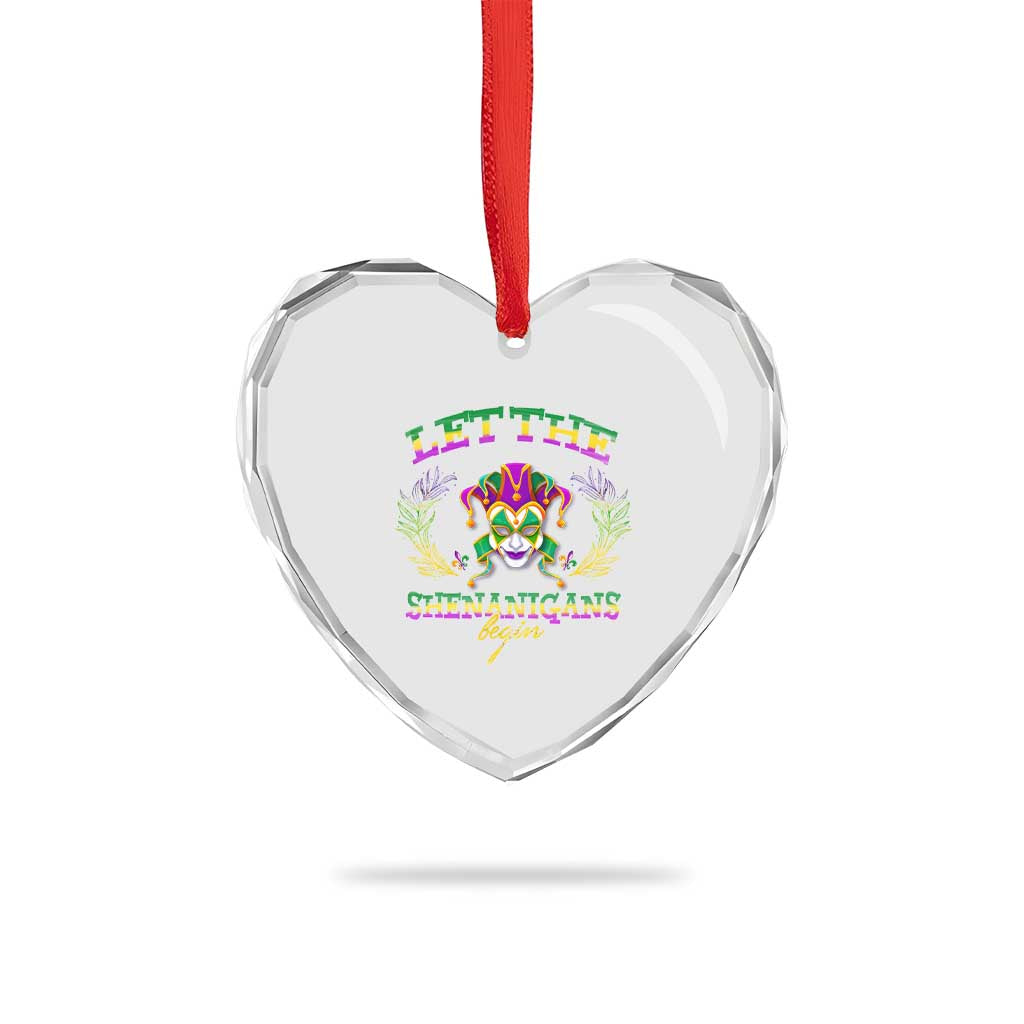 Funny Mardi Gras Heart Crystal Glass Ornament Let The Shenanigans Begin Jester Hat TS11 Print Your Wear