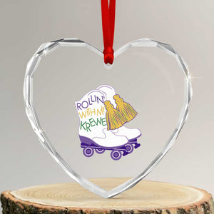 Funny Mardi Gras Heart Crystal Glass Ornament Rollin' With My Krewe Marching Boots Carnival Party TS11 Transparent Glass 3'' Heart Print Your Wear