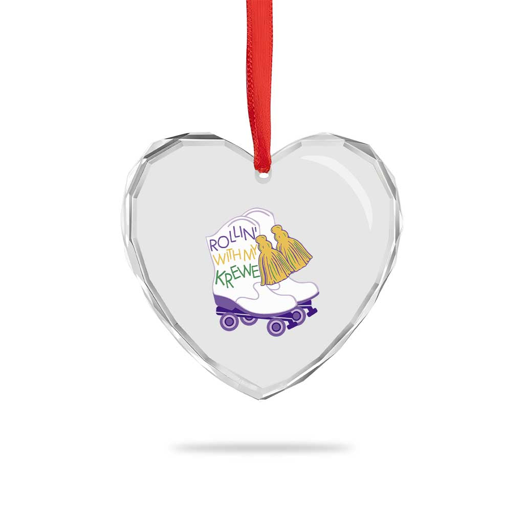 Funny Mardi Gras Heart Crystal Glass Ornament Rollin' With My Krewe Marching Boots Carnival Party TS11 Print Your Wear