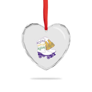 Funny Mardi Gras Heart Crystal Glass Ornament Rollin' With My Krewe Marching Boots Carnival Party TS11 Print Your Wear