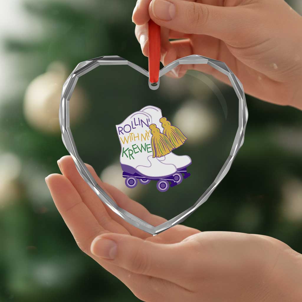Funny Mardi Gras Heart Crystal Glass Ornament Rollin' With My Krewe Marching Boots Carnival Party TS11 Print Your Wear