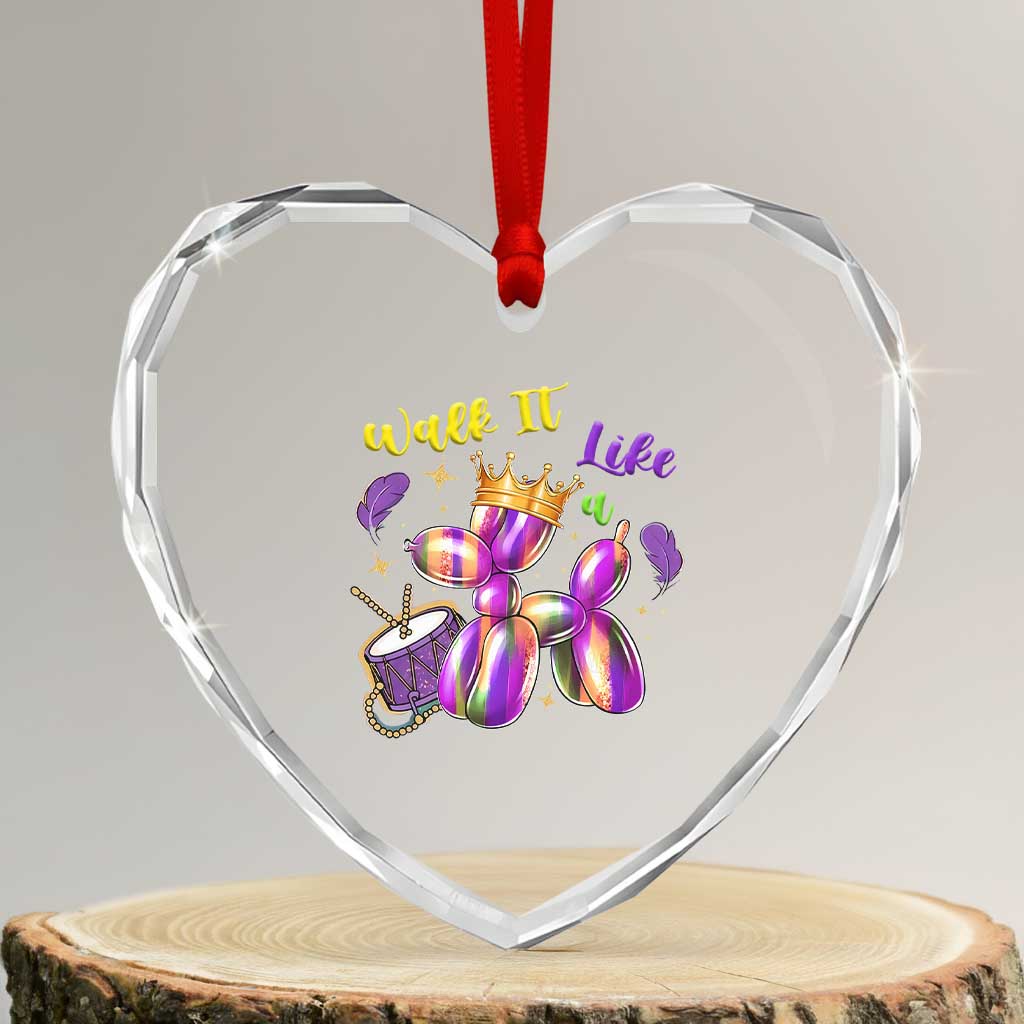 Funny Mardi Gras Heart Crystal Glass Ornament Walk It Like A Dog Balloon New Orleans TS11 Transparent Glass 3'' Heart Print Your Wear