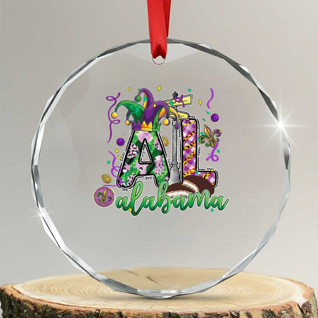 Funny Mardi Gras In Alabama AL Crystal Glass Ornament Moon Pie Jester Hat TS11 Transparent Glass 3'' Circle Print Your Wear