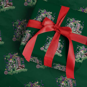 Funny Mardi Gras In Alabama AL Wrapping Paper Roll Moon Pie Jester Hat TS11 Green Print Your Wear