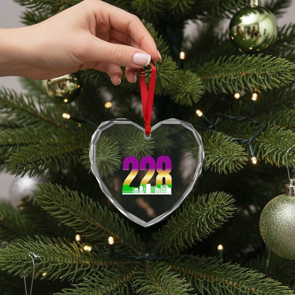 Funny Mardi Gras In Biloxi Mississippi Heart Crystal Glass Ornament 228 Skyline Area Code TS11 Print Your Wear