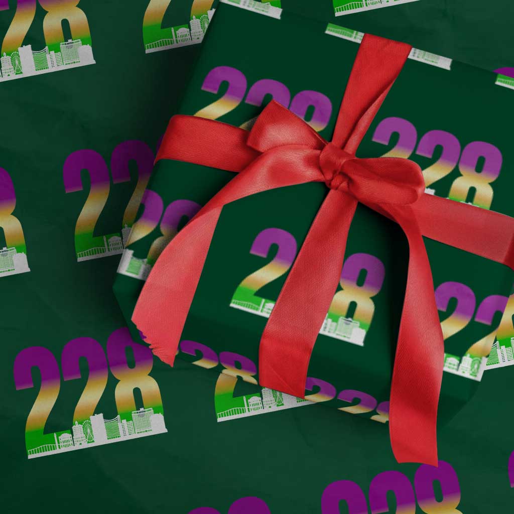 Funny Mardi Gras In Biloxi Mississippi Wrapping Paper Roll 228 Skyline Area Code TS11 Green Print Your Wear