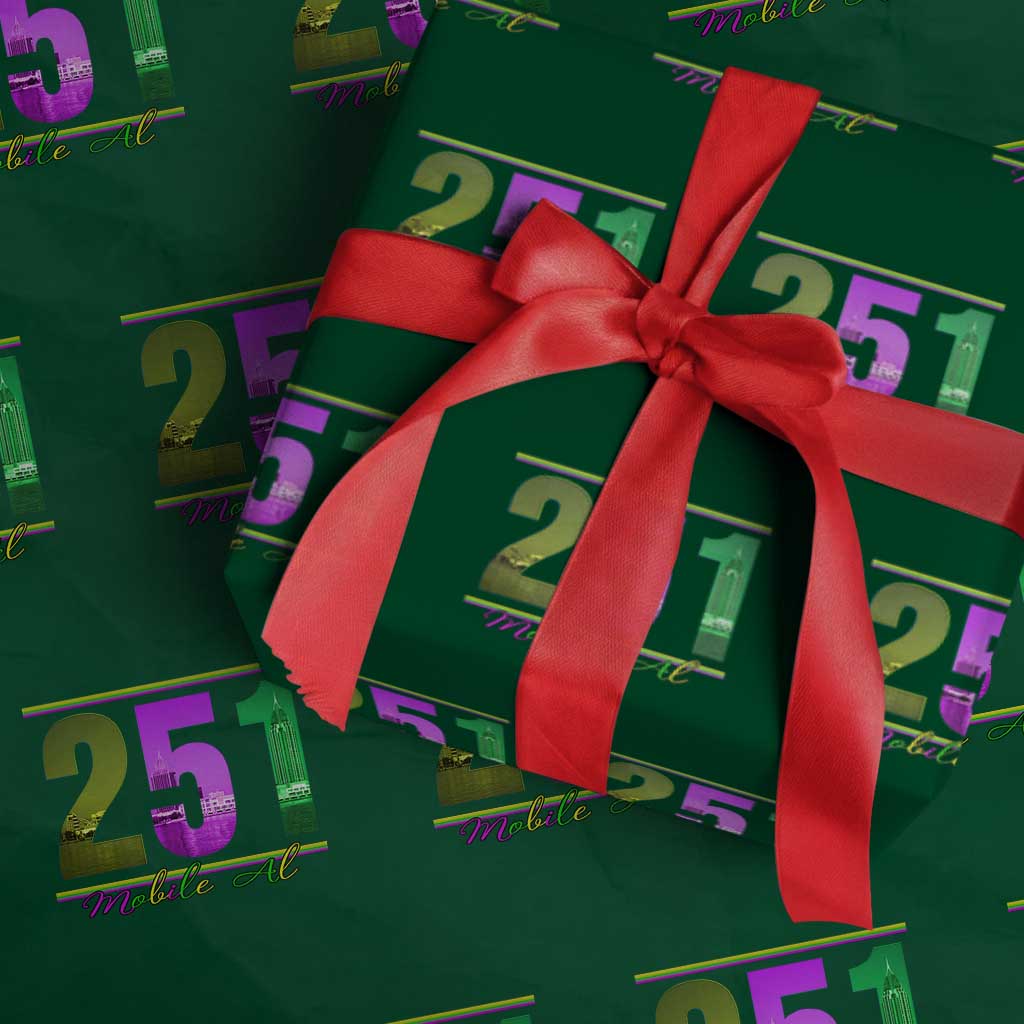 Funny Mardi Gras In Mobile Alabama 251 Wrapping Paper Roll Skyline Area Code TS11 Green Print Your Wear