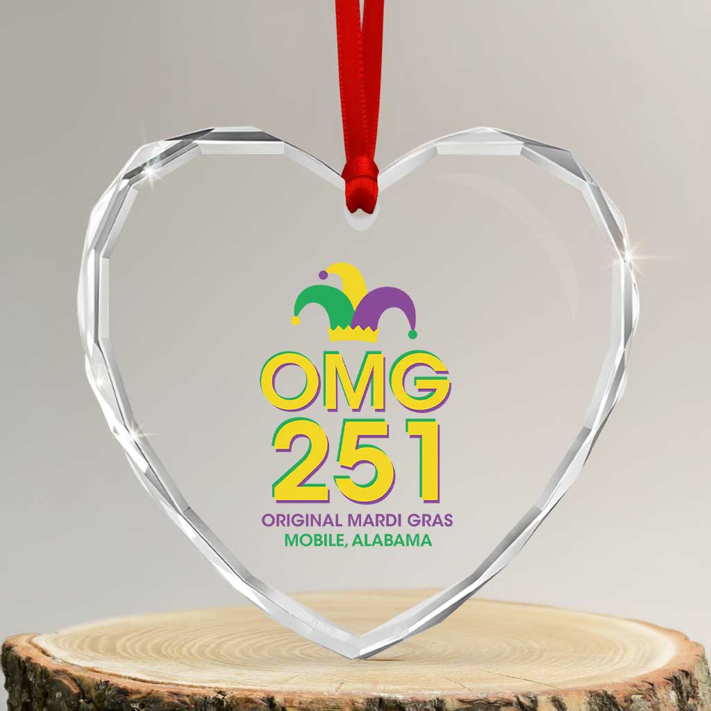 Funny Mardi Gras In Mobile Alabama Heart Crystal Glass Ornament OMG 251 Original Mardi Gras Jester Hat TS11 Transparent Glass 3'' Heart Print Your Wear