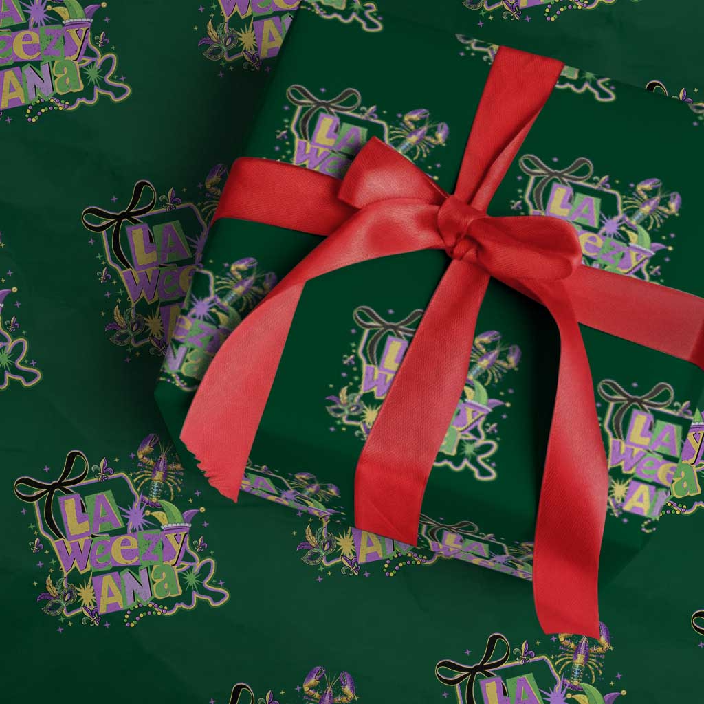 Funny Mardi Gras La Weezy Ana Wrapping Paper Roll New Orleans Festival Louisiana Map TS11 Green Print Your Wear