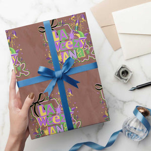 Funny Mardi Gras La Weezy Ana Wrapping Paper Roll New Orleans Festival Louisiana Map TS11 Mocha Print Your Wear