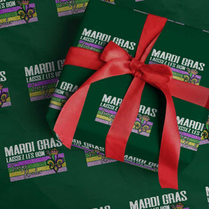 Funny Mardi Gras Laissez Les Bon Temps Rouler Wrapping Paper Roll Fleur De Lis Glitter Print TS11 Green Print Your Wear