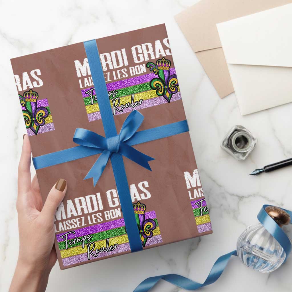 Funny Mardi Gras Laissez Les Bon Temps Rouler Wrapping Paper Roll Fleur De Lis Glitter Print TS11 Mocha Print Your Wear