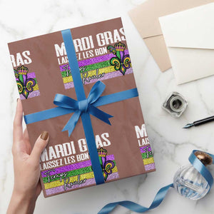 Funny Mardi Gras Laissez Les Bon Temps Rouler Wrapping Paper Roll Fleur De Lis Glitter Print TS11 Mocha Print Your Wear