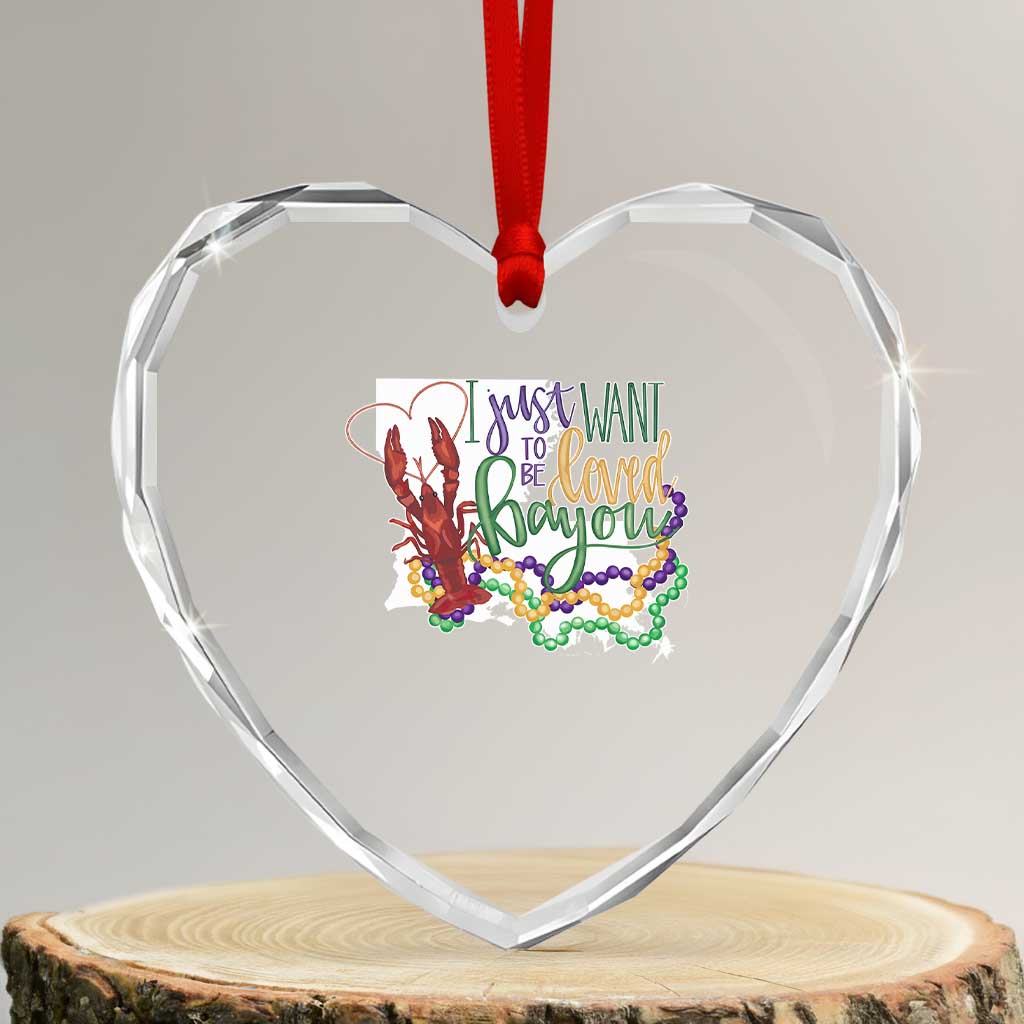 Funny Mardi Gras Louisiana Heart Crystal Glass Ornament I Just Want To Be Loved Bayou Crawfish Beads TS11 Transparent Glass 3'' Heart Print Your Wear