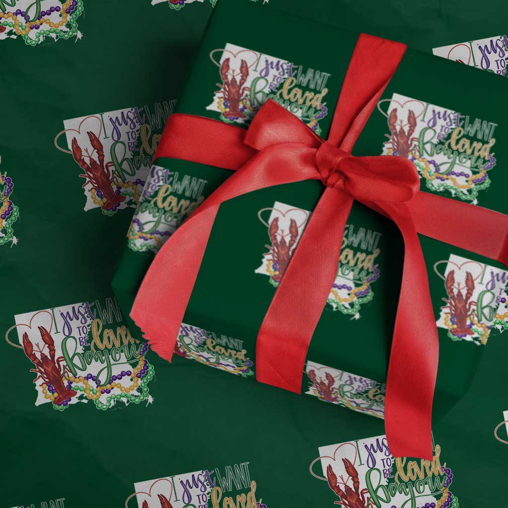 Funny Mardi Gras Louisiana Wrapping Paper Roll I Just Want To Be Loved Bayou Crawfish Beads TS11 Green Print Your Wear