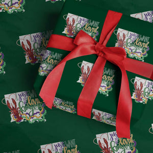 Funny Mardi Gras Louisiana Wrapping Paper Roll I Just Want To Be Loved Bayou Crawfish Beads TS11 Green Print Your Wear