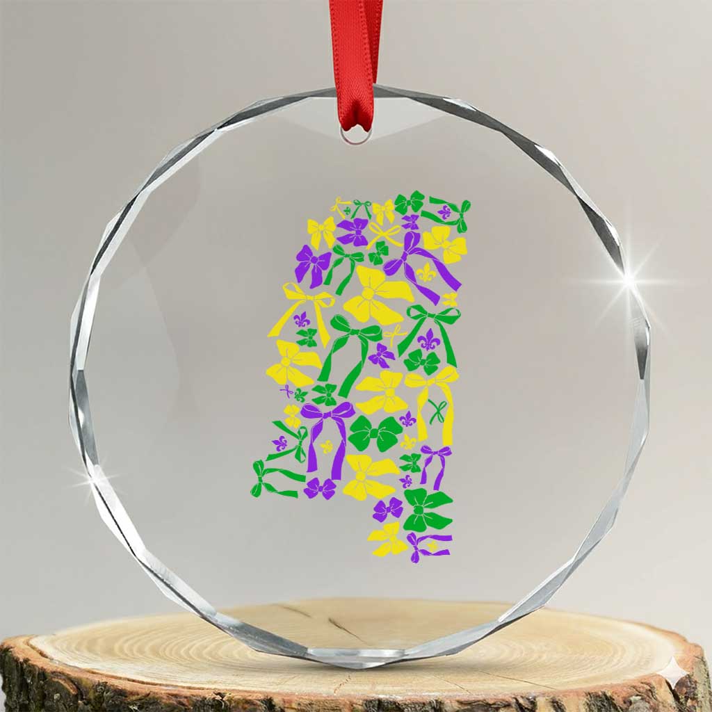 Funny Mardi Gras Mississippi Map Coquette Bow Crystal Glass Ornament TS11 Transparent Glass 3'' Circle Print Your Wear