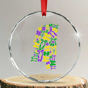 Funny Mardi Gras Mississippi Map Coquette Bow Crystal Glass Ornament TS11 Transparent Glass 3'' Circle Print Your Wear