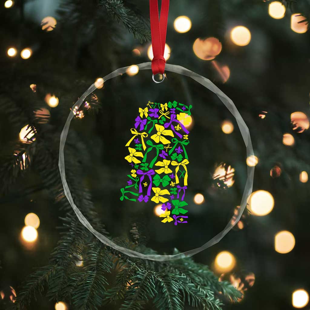 Funny Mardi Gras Mississippi Map Coquette Bow Crystal Glass Ornament TS11 Print Your Wear