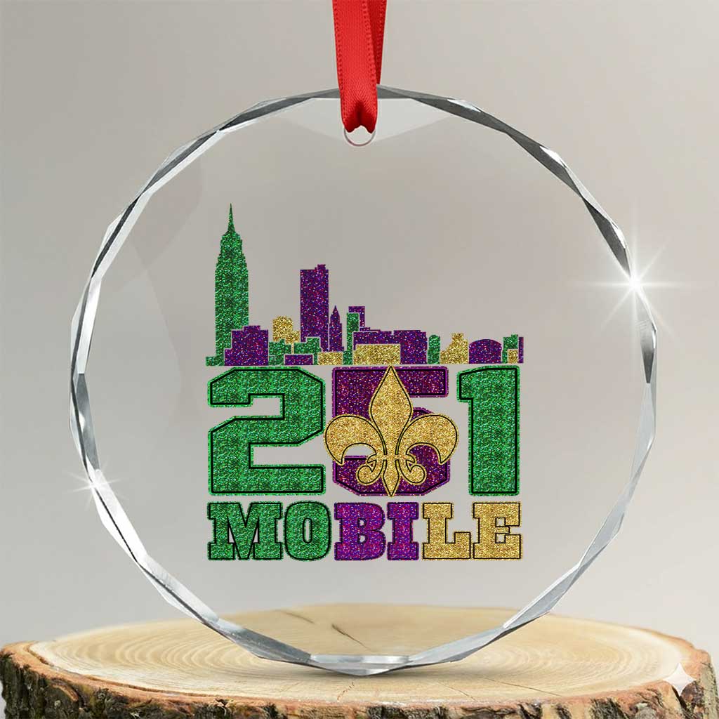 Funny Mardi Gras Mobile Alabama 251 Crystal Glass Ornament Skyline Area Code Glitter Print TS11 Transparent Glass 3'' Circle Print Your Wear