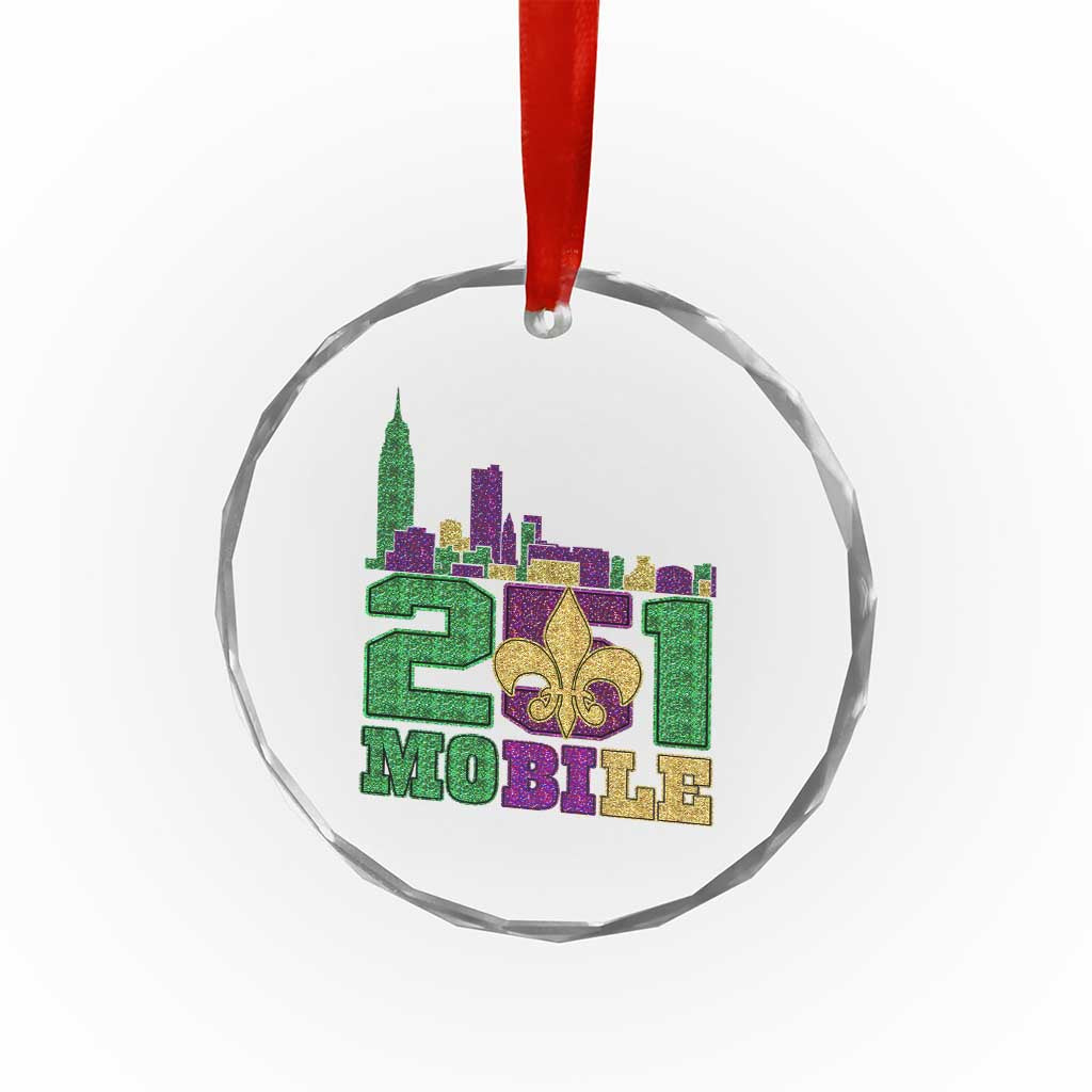 Funny Mardi Gras Mobile Alabama 251 Crystal Glass Ornament Skyline Area Code Glitter Print TS11 Print Your Wear