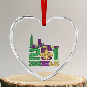 Funny Mardi Gras Mobile Alabama 251 Heart Crystal Glass Ornament Skyline Area Code Glitter Print TS11 Transparent Glass 3'' Heart Print Your Wear