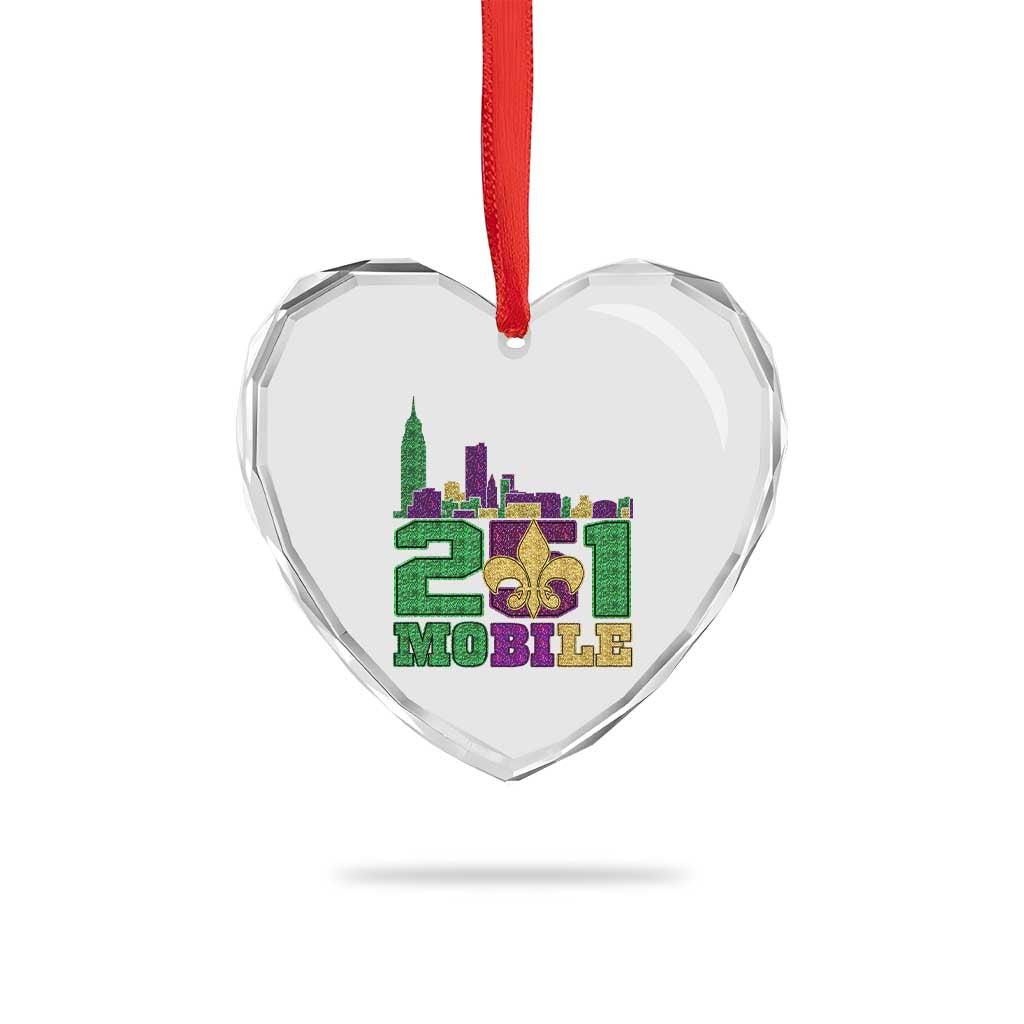 Funny Mardi Gras Mobile Alabama 251 Heart Crystal Glass Ornament Skyline Area Code Glitter Print TS11 Print Your Wear