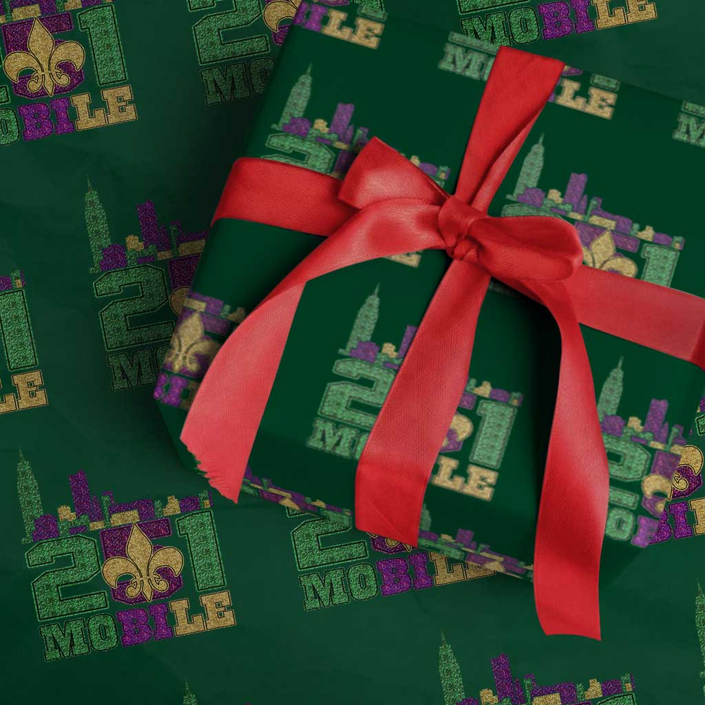 Funny Mardi Gras Mobile Alabama 251 Wrapping Paper Roll Skyline Area Code Glitter Print TS11 Green Print Your Wear