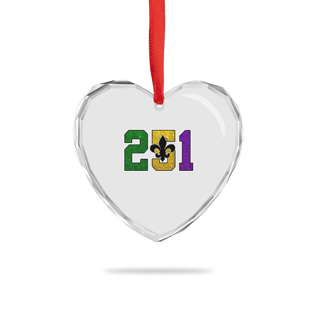 Funny Mardi Gras Mobile Alabama Heart Crystal Glass Ornament 251 Area Code Glitter Print Fleur De Lis TS11 Print Your Wear