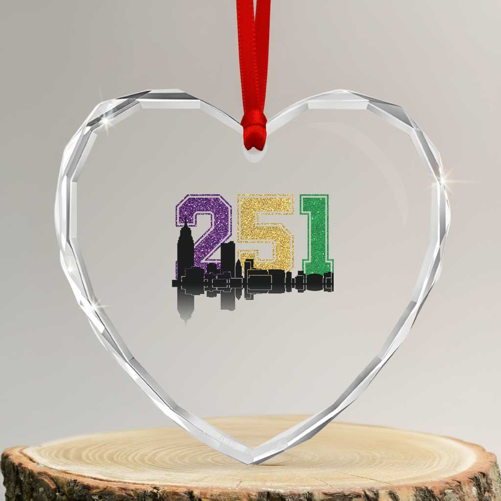 Funny Mardi Gras Mobile Alabama Heart Crystal Glass Ornament 251 Skyline Area Code Glitter Print TS11 Transparent Glass 3'' Heart Print Your Wear