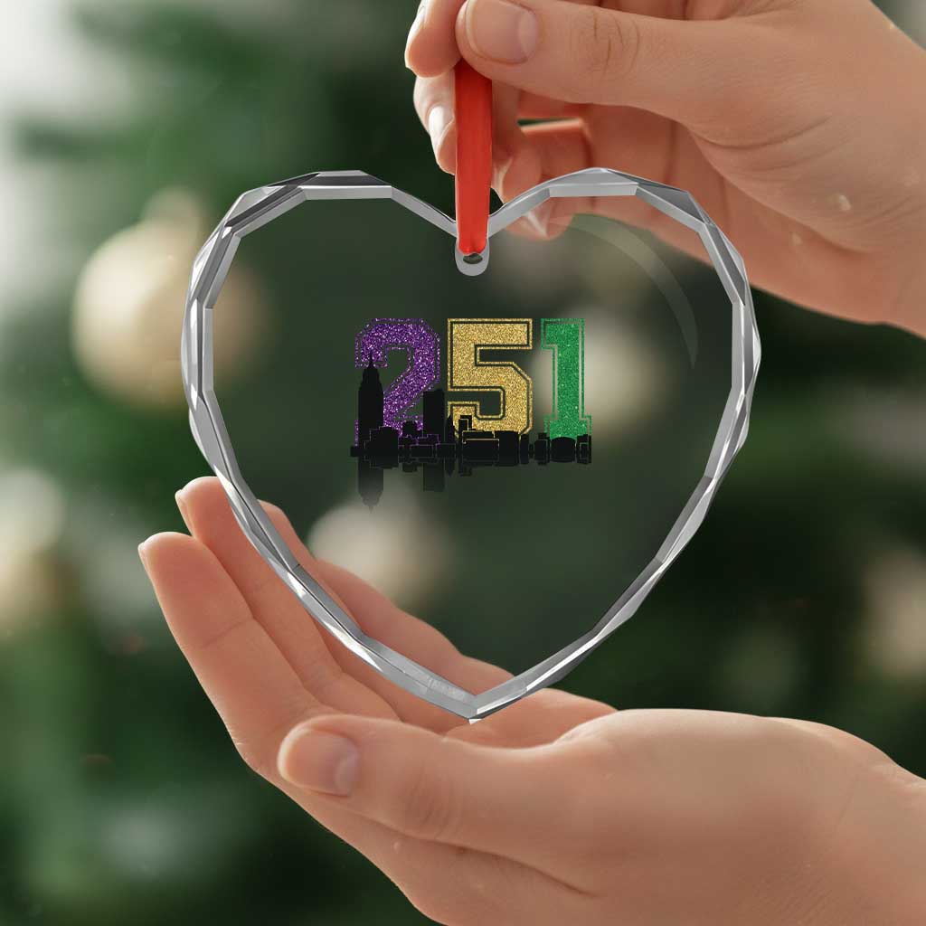 Funny Mardi Gras Mobile Alabama Heart Crystal Glass Ornament 251 Skyline Area Code Glitter Print TS11 Print Your Wear