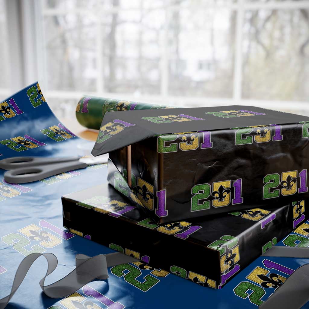 Funny Mardi Gras Mobile Alabama Wrapping Paper Roll 251 Area Code Glitter Print Fleur De Lis TS11 Black Print Your Wear