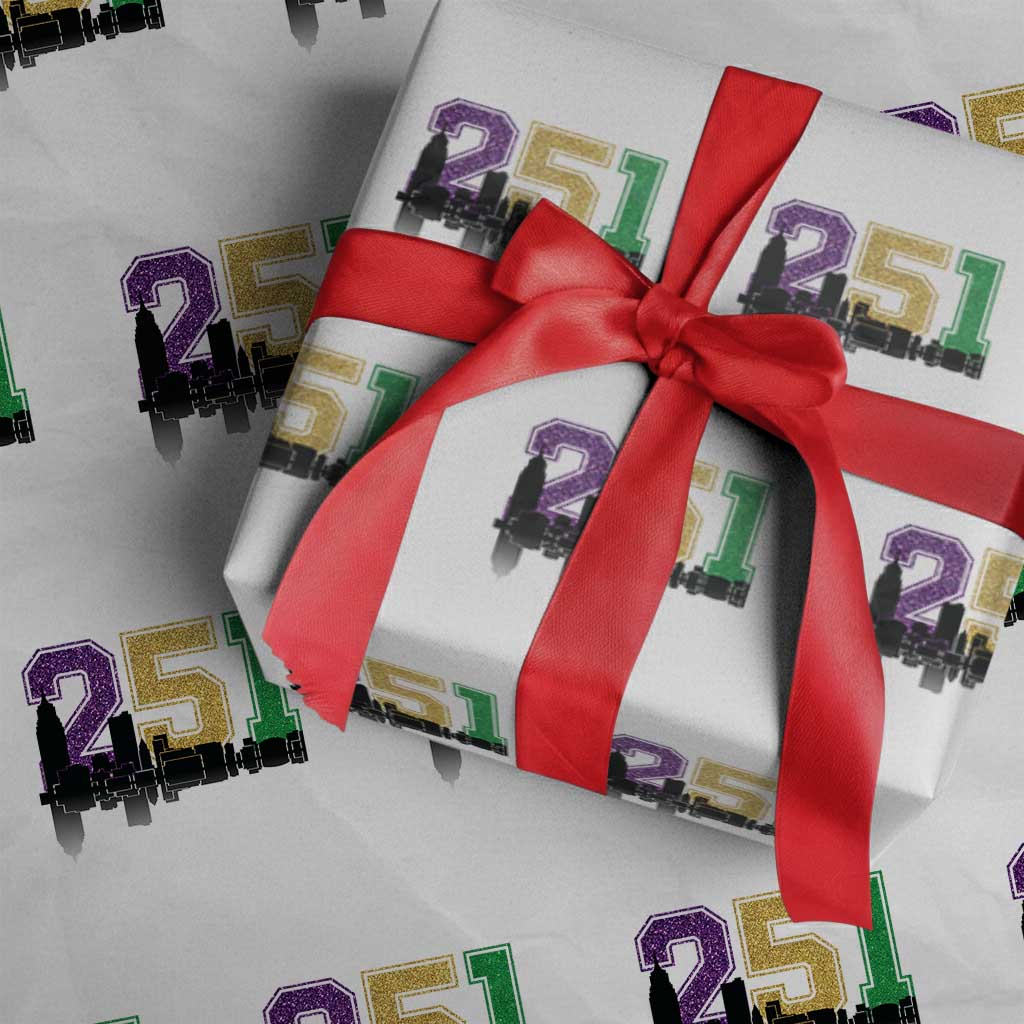 Funny Mardi Gras Mobile Alabama Wrapping Paper Roll 251 Skyline Area Code Glitter Print TS11 White Print Your Wear