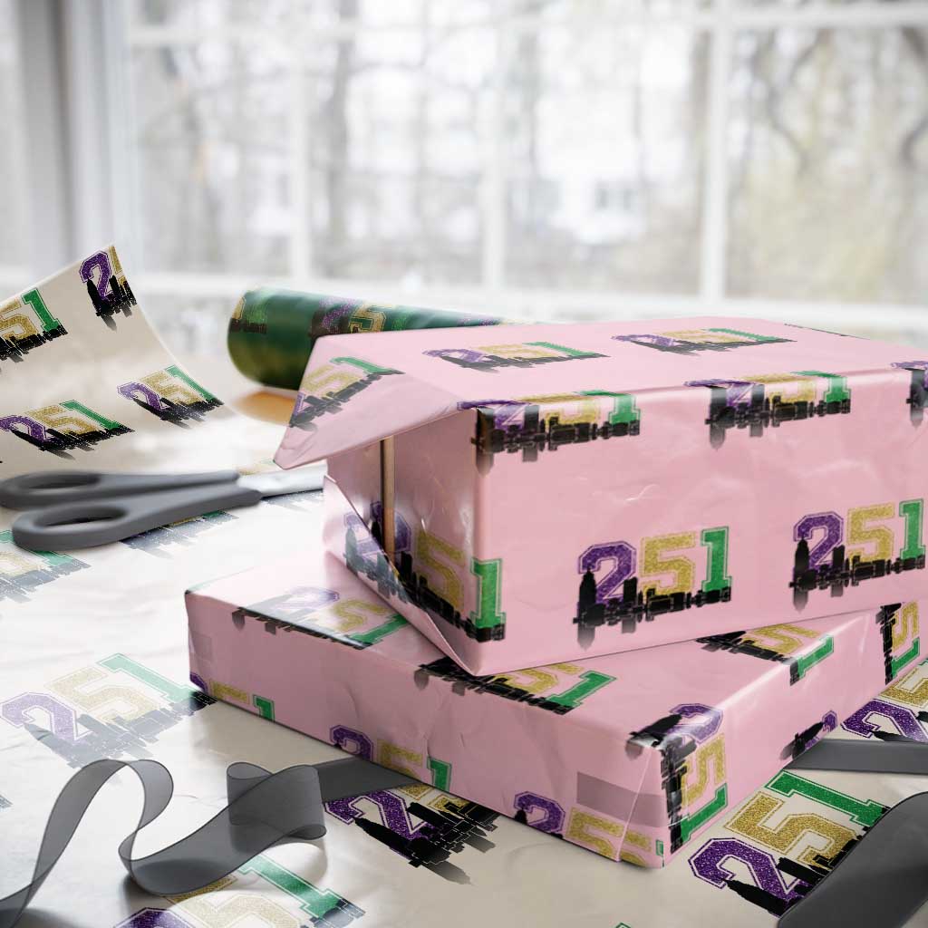 Funny Mardi Gras Mobile Alabama Wrapping Paper Roll 251 Skyline Area Code Glitter Print TS11 Light Pink Print Your Wear