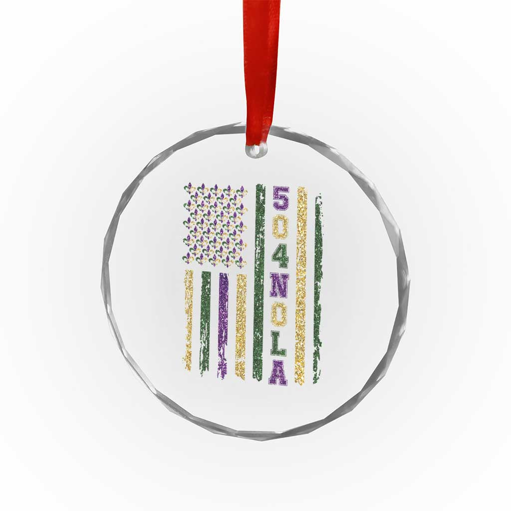 Funny Mardi Gras New Orleans Louisiana Crystal Glass Ornament 504 Nola Area Code Glitter Print American Flag TS11 Print Your Wear