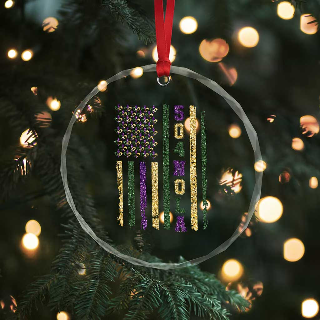 Funny Mardi Gras New Orleans Louisiana Crystal Glass Ornament 504 Nola Area Code Glitter Print American Flag TS11 Print Your Wear