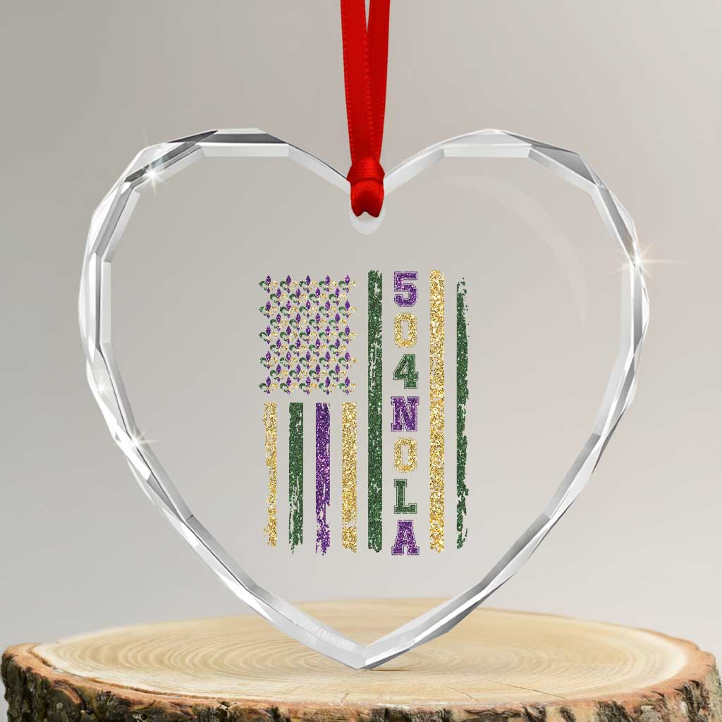 Funny Mardi Gras New Orleans Louisiana Heart Crystal Glass Ornament 504 Nola Area Code Glitter Print American Flag TS11 Transparent Glass 3'' Heart Print Your Wear