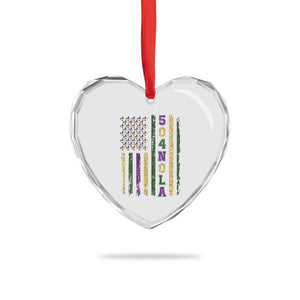 Funny Mardi Gras New Orleans Louisiana Heart Crystal Glass Ornament 504 Nola Area Code Glitter Print American Flag TS11 Print Your Wear