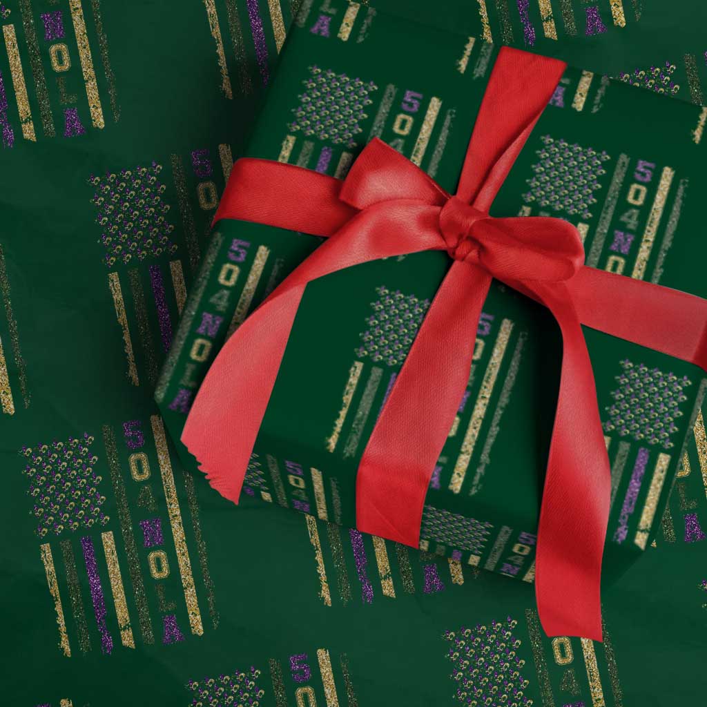 Funny Mardi Gras New Orleans Louisiana Wrapping Paper Roll 504 Nola Area Code Glitter Print American Flag TS11 Green Print Your Wear