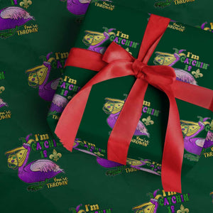 Funny Mardi Gras Pelican Wrapping Paper Roll I'm Catchin' If You're Throwin' Beads Doubloons TS11 Green Print Your Wear