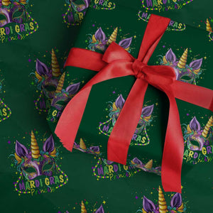Funny Mardi Gras Princess Wrapping Paper Roll Unicorn Mask Party TS11 Green Print Your Wear
