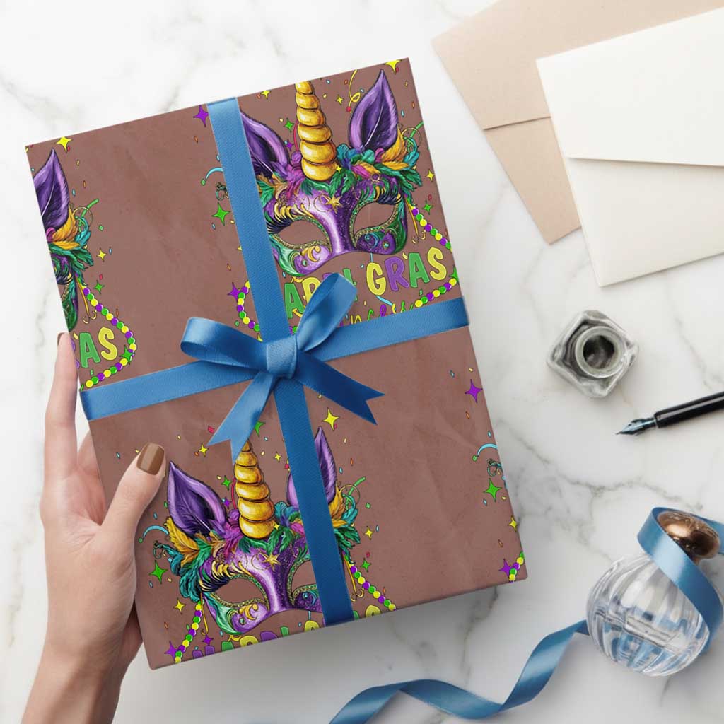 Funny Mardi Gras Princess Wrapping Paper Roll Unicorn Mask Party TS11 Mocha Print Your Wear