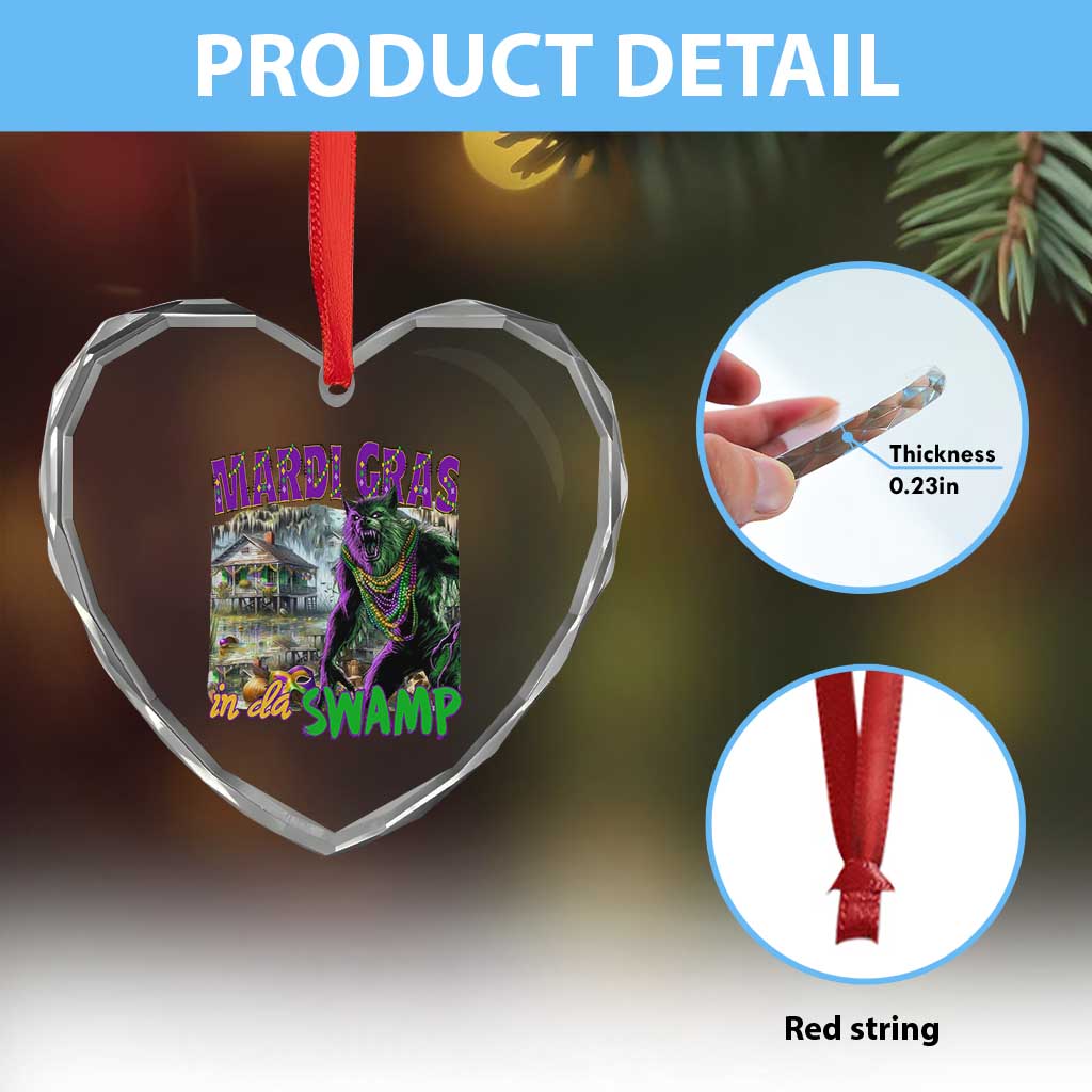 Funny Mardi Gras Rougarou Heart Crystal Glass Ornament Mardi Gras In Da Swamp Cryptids Of Louisiana TS11 Print Your Wear