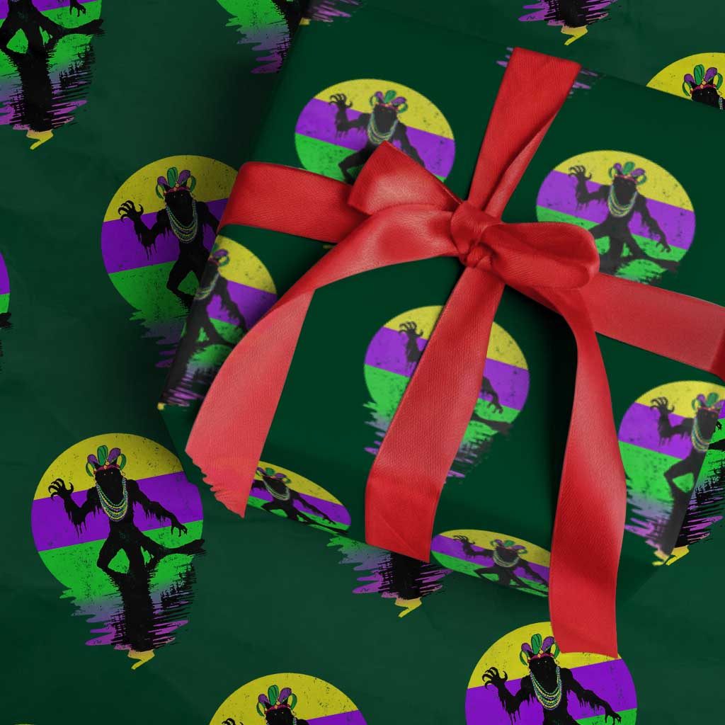 Funny Mardi Gras Rougarou Wrapping Paper Roll Beads Carnival Cryptids Of Louisiana TS11 Green Print Your Wear
