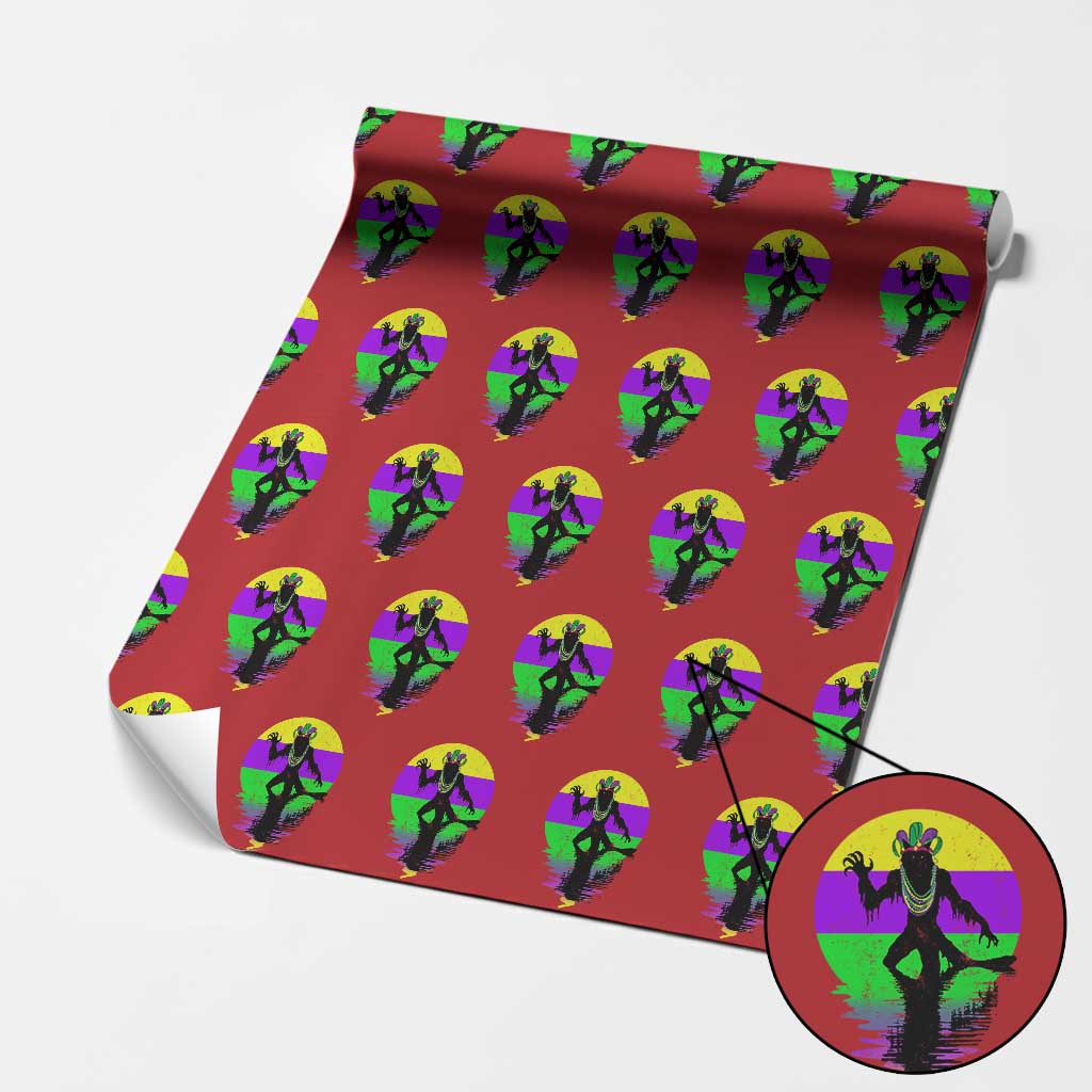 Funny Mardi Gras Rougarou Wrapping Paper Roll Beads Carnival Cryptids Of Louisiana TS11 Red Print Your Wear