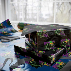 Funny Mardi Gras Rougarou Wrapping Paper Roll Cryptids Of Louisiana Jester Hat TS11 Black Print Your Wear