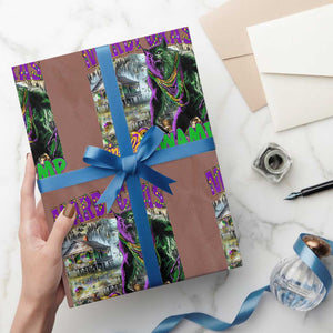 Funny Mardi Gras Rougarou Wrapping Paper Roll Mardi Gras In Da Swamp Cryptids Of Louisiana TS11 Mocha Print Your Wear