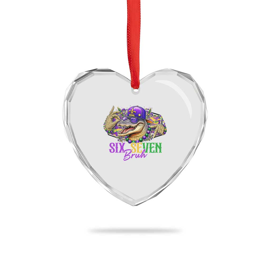 Funny Mardi Gras Six Seven Bruh Heart Crystal Glass Ornament 67 Meme Mardigator Alligator TS11 Print Your Wear